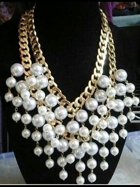 Gold Chain Pearl Statement Necklace - Women Jewelry